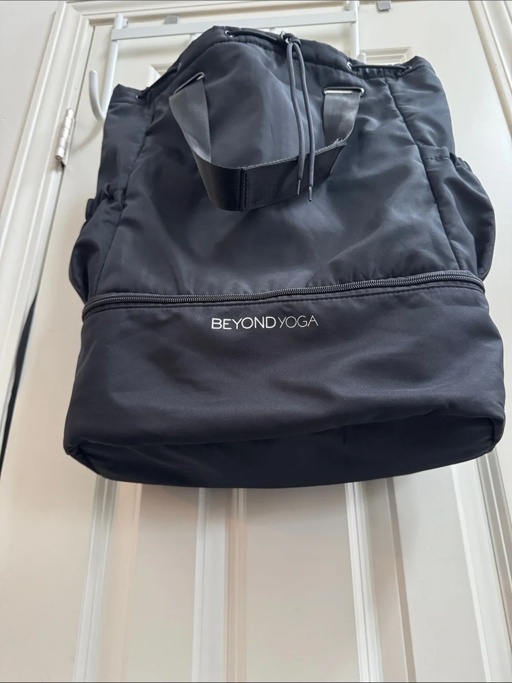 Beyond Yoga Black Drawstring Tote with Front Zip Compartment